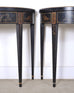 Pair of Regency Style Chinoiserie Decorated Demilune Consoles