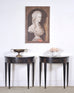 Pair of Regency Style Chinoiserie Decorated Demilune Consoles