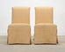 Pair of Skirted Scroll-Back Woven Raffia Slipper Chairs