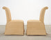 Pair of Skirted Scroll-Back Woven Raffia Slipper Chairs