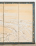 Pair of Japanese Meiji Six Panel Screen Cranes Above Cresting Waves