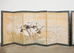 Pair of Japanese Meiji Six Panel Screen Cranes Above Cresting Waves