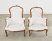 Pair of French Louis XV Style Walnut Bergeres with Linen