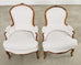 Pair of French Louis XV Style Walnut Bergeres with Linen