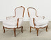 Pair of French Louis XV Style Walnut Bergeres with Linen