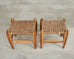 Pair of Primitive Woven Hickory Bark Rush Stools