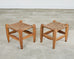 Pair of Primitive Woven Hickory Bark Rush Stools