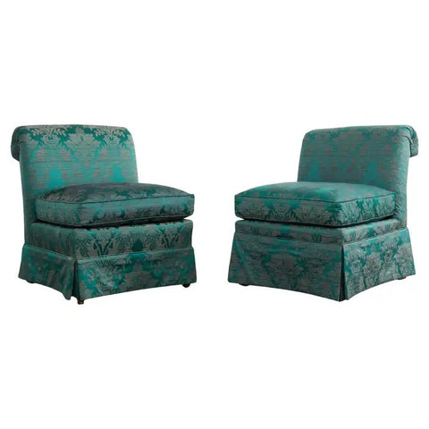 Pair of Drexel Heritage Slipper Chairs Fortuny Style Fabric