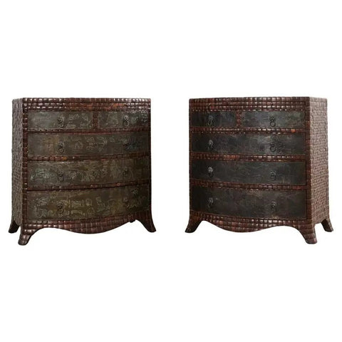 Pair of Maitland-Smith Coconut Shell Bronze Veneer Commodes