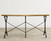 French Art Nouveau Triple Pedestal Iron Bronze Table