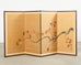 Japanese Showa Four Panel Screen Persimmon Branch in Snow