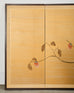 Japanese Showa Four Panel Screen Persimmon Branch in Snow