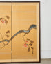 Japanese Showa Four Panel Screen Persimmon Branch in Snow