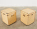Pair of Raffia Grasscloth Campaign Style Hat Trunk Boxes