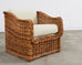 Michael Taylor Style Wicker Rattan Armchair in Scalamandre