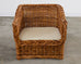 Michael Taylor Style Wicker Rattan Armchair in Scalamandre