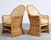 Set of Eight Michael Taylor Style Rattan Leather Dining Chairs