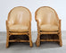 Set of Eight Michael Taylor Style Rattan Leather Dining Chairs