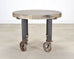 Industrial Style Round Machined Iron Center Table on Casters
