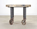 Industrial Style Round Machined Iron Center Table on Casters