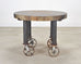 Industrial Style Round Machined Iron Center Table on Casters