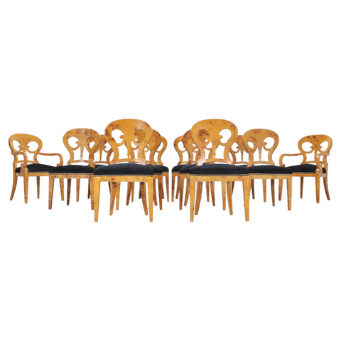Set of Twelve Viennese Biedermeier Style Burlwood Dining Chairs