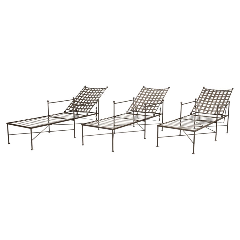 Set of Three Mario Papperzini Style Wrought Iron Chaise Longues