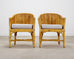 Set of Four McGuire Barrel Back Rattan Bamboo Dining Armchairs