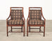 Set of Four McGuire Rattan Target Upholstered Dining Armchairs