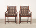 Set of Four McGuire Rattan Target Upholstered Dining Armchairs