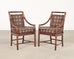 Set of Four McGuire Rattan Target Upholstered Dining Armchairs