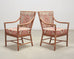 Set of Four McGuire Spindle-Back Rattan Ikat Dining Armchairs