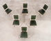 Set of Six Louis XVI Style Painted Dining Chairs Green Leather