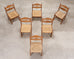 Set of Six French Brutalist Razor Blade Oak Rush Dining Chairs