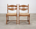 Set of Six French Brutalist Razor Blade Oak Rush Dining Chairs