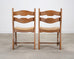 Set of Six French Brutalist Razor Blade Oak Rush Dining Chairs