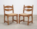 Set of Six French Brutalist Razor Blade Oak Rush Dining Chairs