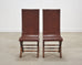 Set of Eight French Provincial Leather Oak Curule Dining Chairs