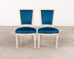 Set of Eight Louis XVI Style Painted Dining Chairs in Blue Velvet