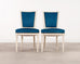Set of Eight Louis XVI Style Painted Dining Chairs in Blue Velvet