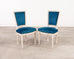 Set of Eight Louis XVI Style Painted Dining Chairs in Blue Velvet