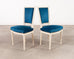 Set of Eight Louis XVI Style Painted Dining Chairs in Blue Velvet