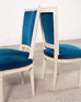 Set of Eight Louis XVI Style Painted Dining Chairs in Blue Velvet