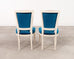 Set of Eight Louis XVI Style Painted Dining Chairs in Blue Velvet