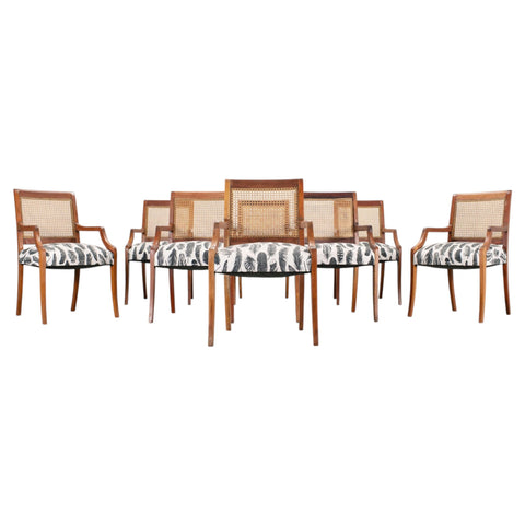 Set of Eight Danish Modern Mahogany and Cane Dining Armchairs