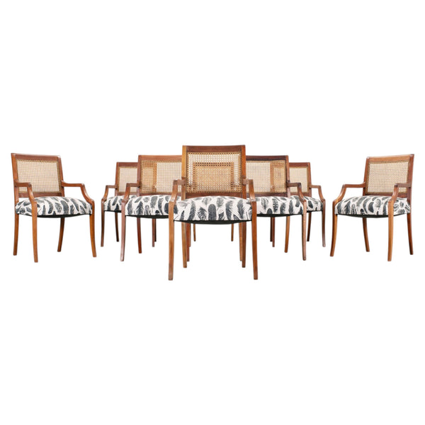 Set of Eight Danish Modern Mahogany and Cane Dining Armchairs