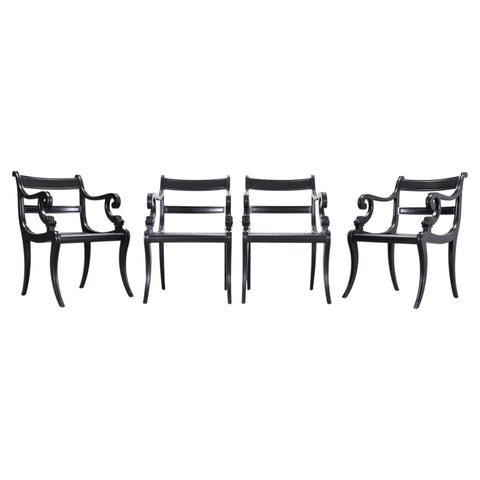 Set of Four Ralph Lauren Style Regency Caned Dining Armchairs