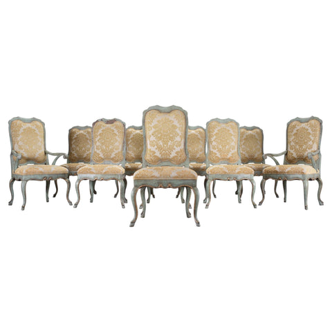 Set of Ten Minton-Spidell Country French Painted Dining Chairs
