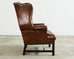 Georgian Style Tufted Cigar Leather Wingback Chair and Ottoman