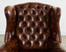 Georgian Style Tufted Cigar Leather Wingback Chair and Ottoman